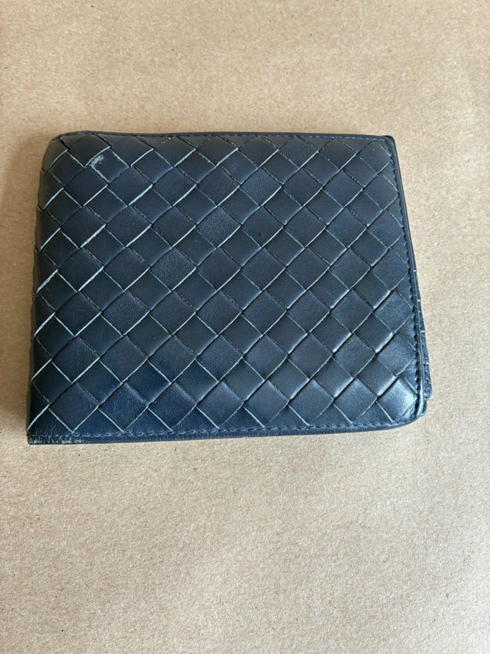 Bottega Veneta Intrecciato Leather Bifold Wallet in Navy Blue